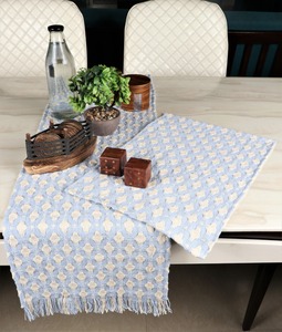 Camino de Mesa y Tapete de Algodón con Flecos, Tejido Sólido Azul, Personalizable, Lavable a Máquina, para Decoración de Comedor en Casa u Hotel - Product Image 2