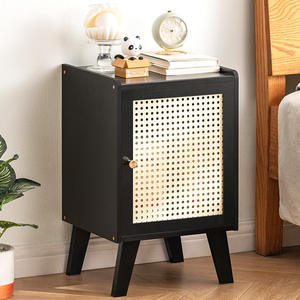 أثاث مصنع تصنيع المعدات الأصلية بيع بالجملة خمر الأوروبي غير مكتمل الصلبة خشبية الروطان درج منضدة السرير طاولة السرير - Product Image 2