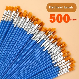 Pinceau à tête <span class=keywords><strong>plate</strong></span> en nylon à tige en plastique bleu Pinceau à peinture pour cheveux acryliques et ensemble de pinceaux - Product Image 1