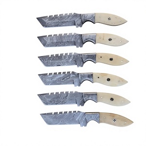 Couteau à lame fixe de style Tanto, acier Damas, manche en os bleu, pointe tombante, couteau de survie pour le camping - Garantie de 3 ans - Product Image 3