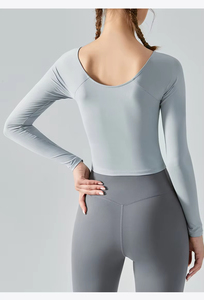 MAYYOUNG Vente chaude Haut court à manches longues léger Absorbant la transpiration Veste de sport pour l'entraînement Vêtement d'entraînement athlétique <span class=keywords><strong>pas</strong></span> <span class=keywords><strong>cher</strong></span> pour femmes - Product Image 4