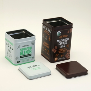 High Quality Square Custom OEM Coffee Bean Tea Bag Jar Tin Can Packaging Storage Tin Box Tinplate Packaging Container Rectangle