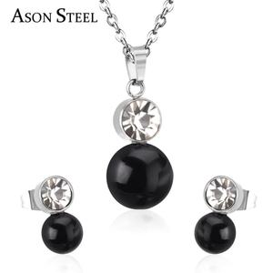 High Quality <b>Pearl</b> Zircon Bridal Stainless Steel Stud <b>Earrings</b> <b>Necklace</b> Women Jewelry <b>Set</b> - Product Image 5