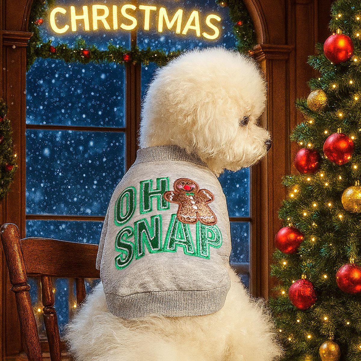 Gingerbread Man Christmas Round Neck Sweater - Green