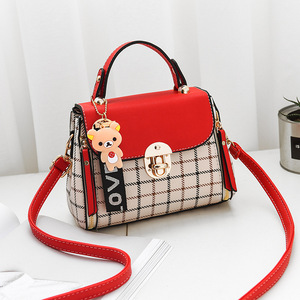 Girl Shoulder Bags Luxury PU Leather Handbags Lattice Pattern With Bear Crossbody Bags Fashion Large Capacity <b>Tote</b> - Product Image 2