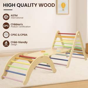 Su misura in legno lucido Montessori arrampicata triangolo rampa con scala per bambini pieghevole esercizio struttura per parco giochi - Product Image 4
