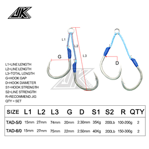 Hameçon d'assistance en acier à haute teneur en carbone de qualité supérieure Jk, résistance de la ligne de 200 lb, taille 5/0, <span class=keywords><strong>6</strong></span>/0 pour la pêche en eau salée, jigging lent - Product Image 2