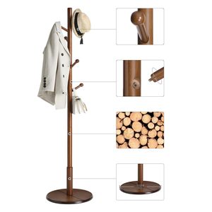 ठोस लकड़ी कोट रैक लकड़ी हॉल ट्री कोट रैक गोल हुक के साथ खड़ा है - Product Image 4