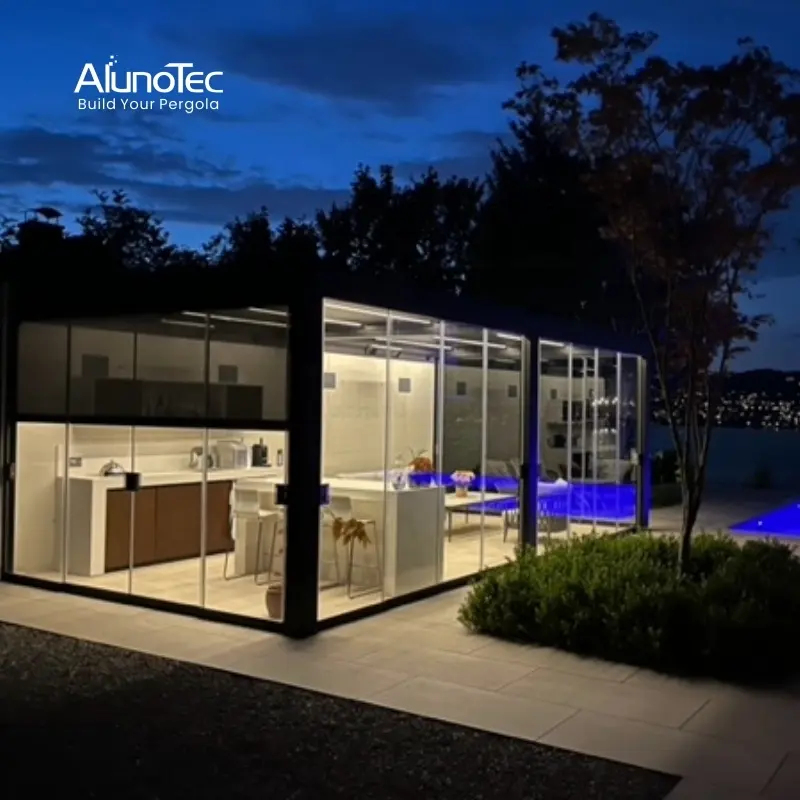 Alunotec ซุ้มลูโนเวอเรอะลูมิเนียมหลังคาลานสวนแบบอะลูมิเนียม