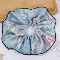 Femmes Vintage fleur-Style encre-lavage peinture cheveux chouchous Satin cheveux cravate verrouillage bord couture élastique cheveux accessoires pour