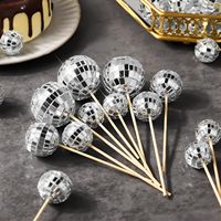 23 décorations de gâteau en forme de boule disco argentée, pics à cupcakes Joyeux Anniversaire, thème disco années 70, pour fête d'anniversaire