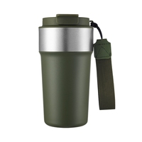 Tasses à café isothermes en acier inoxydable de 510 ml pour voiture, avec double paille, isolation sous vide, sangle portable, maintien thermique 6-12 heures