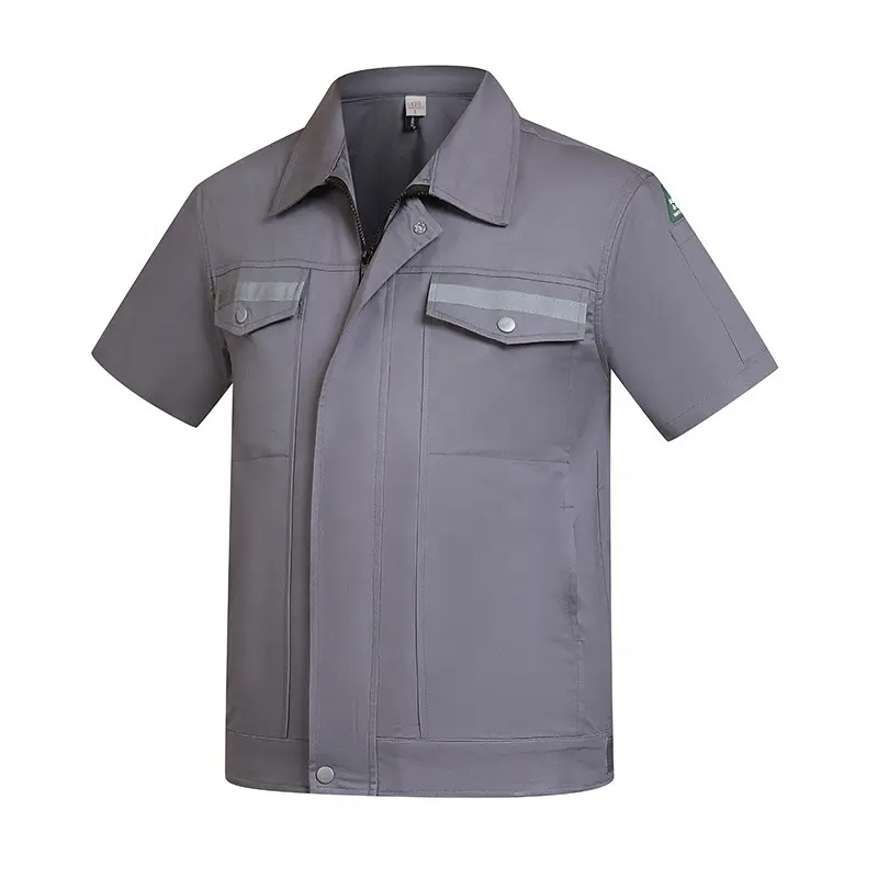 Dış ticaret yeni çok cepler çevirmek yaka iş üniformaları yansıtıcı şeritler kısa kollu Zippery pantolon ceket genel takım