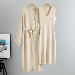 Ensemble pull tricoté pour femme : Cardigan long et robe sans manches, tenue deux pièces, mode printemps 2026, vêtements décontractés - Product Image 6