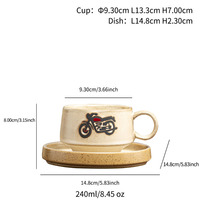 Mug en céramique rétro de 240 ml avec soucoupe, ensemble portable pour café et eau en plein air