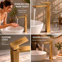 Robinet de lavabo en acier inoxydable durable, mitigeur chaud/froid pour salle de bain, à poser sur le comptoir, finition or brossé