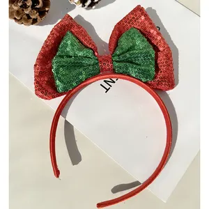 Christmas Hair Accessories Headband Red Green Sequin Bow Party Hairband For Children And Adult Hair Hoop