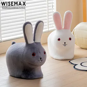 WISEMAX FURNITURE Nordic kid furniture children's animal rabbit shaped wooden pink velvet fabric stool chair for living room