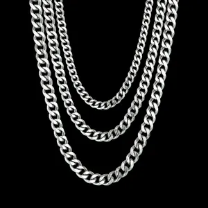 RINNTIN SC36 925 Sterling Silver Rantai Hip Hop Perhiasan 3.6/5/7Mm Chunky Diamond-Cut Kuba Link Rantai Kalung untuk Pria Wanita