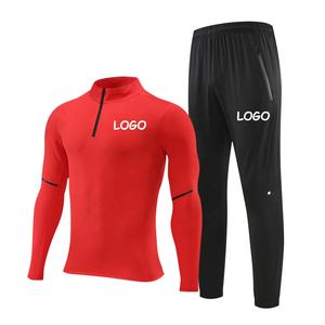 Pakaian Olahraga Pria Logo Kustom Poliester Lengan Panjang Seperempat Ritsleting Celana 2 Potong Set Pakaian Joging Grosir - Product Image 2