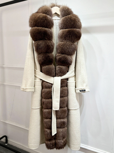 Janveny Novità Inverno 2025 Giacca in Cashmere e <span class=keywords><strong>Lana</strong></span> con Collo in Vera Pelliccia di Volpe Naturale da <span class=keywords><strong>Donna</strong></span> <span class=keywords><strong>Cappotto</strong></span> Lungo Oltre il Ginocchio con Cintura in Misto <span class=keywords><strong>Lana</strong></span> - Product Image 6