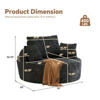 Chaise longue ronde surdimensionnée gris foncé de 55 pouces, canapé d'intérieur avec 4 coussins pour salon