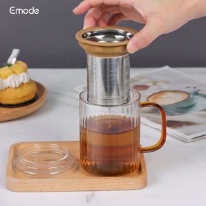 Tasses à thé cannelées en verre de Borosilicate de rayures verticales nervurées <span class=keywords><strong>avec</strong></span> le panier d'infuseur de thé - Product Image 4