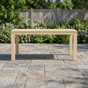 Table à manger rectangulaire en teck massif, durable et stable, avec plateau à lattes et pieds en bois, ensemble de meubles de salle à manger modernes pour maison et villa - Product Image 3