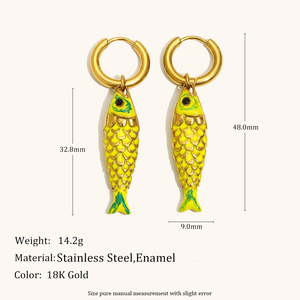 Dingran vergoldete Edelstahl Fisch Anhänger Halskette Bunte Emaille Koi Design Nautischer Schmuck - Product Image 4