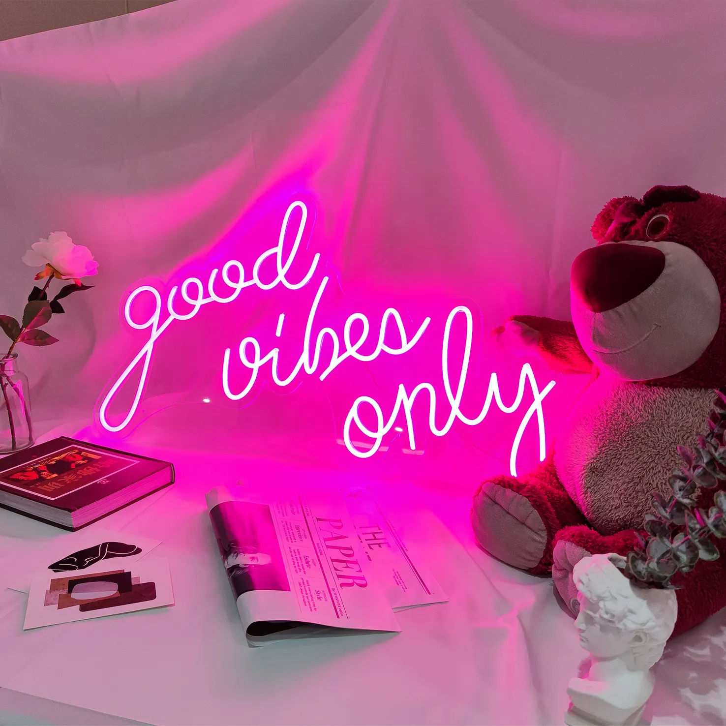 High quality acrylic made hot sale birthday party decorations backdrop led light good vibes only neon sign