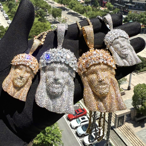 <span class=keywords><strong>Collana</strong></span> da <span class=keywords><strong>Uomo</strong></span> Hip Hop con Ciondolo Gesù in Due Misure e Catena a Maglie in Ottone, Placcata con Diamanti Zirconi Cubici Effetto Ghiaccio - Product Image 1