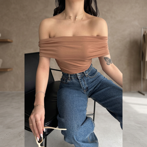 DEFILE Women's Blue Slash Neck Buzzy Blouse Stylish Regular Sleeve <b>Top</b> Polyester-<b>Lycra</b> Blend Fabric Breathable Soft Casual Wear - Product Image 3