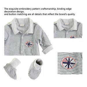 Yeni organik pamuk yarım açık tulum uzun kollu çift katmanlı ayak koruyucu bebek küçük yaka bebek tulum tulum 2-piece Set - Product Image 4