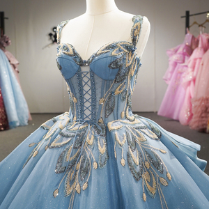 Robe de bal bleue de luxe avec bretelles, broderie de sequins, robe de Quinceañera, robe de princesse pour soirée de bal, Jancember - Product Image 4