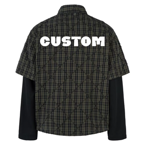 <span class=keywords><strong>Chemise</strong></span> boutonnée à carreaux <span class=keywords><strong>matelassée</strong></span> en diamant pour <span class=keywords><strong>homme</strong></span>, manches double couche en coton, style streetwear vintage, logo personnalisé, t-shirt à manches longues - Product Image 2