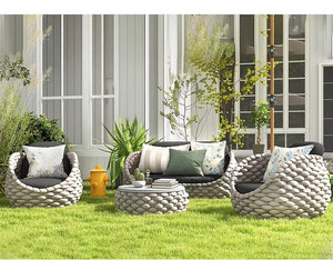 Outdoor PE Rattan Woven <b>Sofa</b> Set Patio Garden Round Rope Weaving Aluminum Frame <b>Waterproof</b> Leisure <b>Sofa</b> Coffee Table Set - Product Image 6
