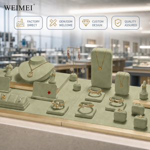 ชั้นวางโชว์เครื่องประดับ WEIMEI สีเขียวกำมะหยี่ พร้อมขาตั้งโลหะสีทอง สำหรับสร้อยคอ ต่างหู กำไลข้อมือ เหมาะสำหรับร้านบูติก ร้านขายของขวัญ และชุดโชว์เครื่องประดับ - Product Image 5