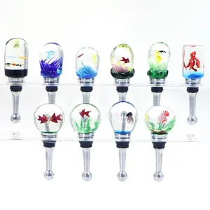 Wholesale Custom Reusable Murano Ocean Series Glass Wine Stopper Personalized Wine Stopper Bar Accessory