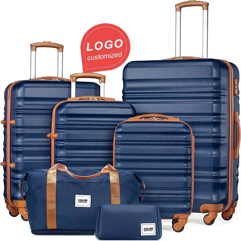 4 قطع مجموعة الأمتعة ABS قشرة صلبة TSA قفل الدوار 4 عجلات تحمل على حقيبة الأمتعة مع 2 حقيبة