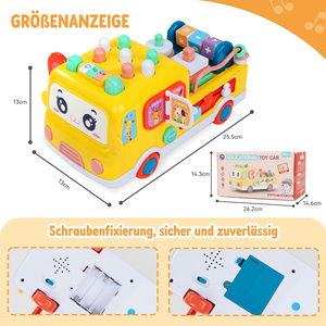 Bus musical éducatif multifonctionnel avec jeu de marteau et engrenages rotatifs, jouet d'éveil pour tout-petits - Product Image 6
