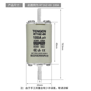 Fusible Tengen Rt16z 00 de 100A, Montaje en Panel Cerámico, Bajo Voltaje, Unipolar - Product Image 3