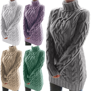 Femmes Vintage élégant câble tricot <span class=keywords><strong>robe</strong></span> pull automne <span class=keywords><strong>hiver</strong></span> col rond Mini robes à manches longues Slim Fit respirant Polyester - Product Image 6