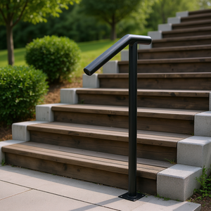 Main courante monopoteau en acier noir pour escaliers extérieurs, finition laquée, design industriel, capacité 441 LBS, avec boulons d'expansion et perceuse - Product Image 2