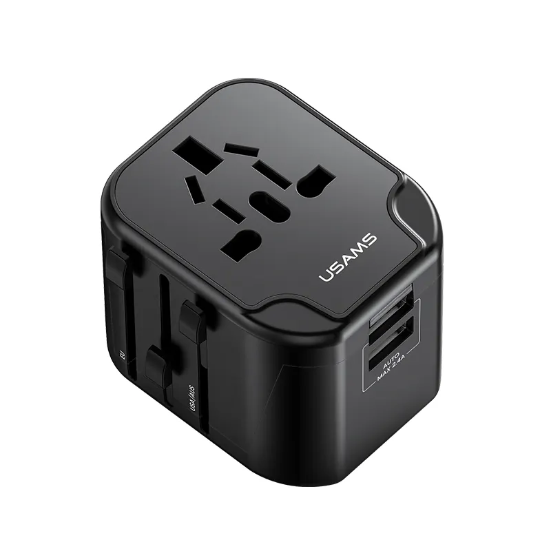 Adaptador de viagem usb duplo usams cc173, adaptador de viagem universal de 12w pd para parede adaptador us/au/ue/ru