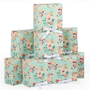Scatole Regalo Vintage con Stampe Floreali JUNHAO, Riciclabili, con Manici e Nastri, 8x8x4 Pollici, per Proposte di Damigelle e Matrimoni - Product Image 1