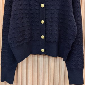 Cardigan en <span class=keywords><strong>mohair</strong></span> bleu foncé tricoté style vintage avec motif logo sur le devant, anti-boulochage, pour femme - Product Image 3