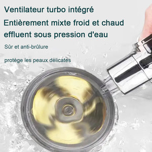 Pommeau de douche pressurisé à économie d'eau, rotation à 360°, double turbo, avec ventilateur à hélice pressurisée, accessoires de salle de bain - Product Image 6