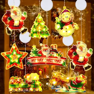 圣诞快乐窗户悬挂灯发光二极管圣诞老人粘性剪影装饰
