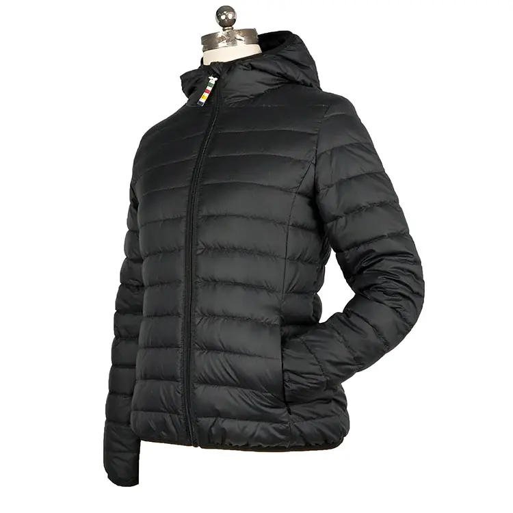 Negro invierno prendas de vestir exteriores hinchada chaqueta barato plumas chaqueta de abrigo para las señoras