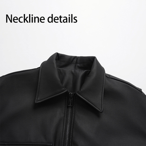 سترة رجالية من الجلد الصناعي بياقة متناقضة وأكمام مبطنة ثلاثية الأبعاد قصيرة وفضفاضة وعصرية - Product Image 4